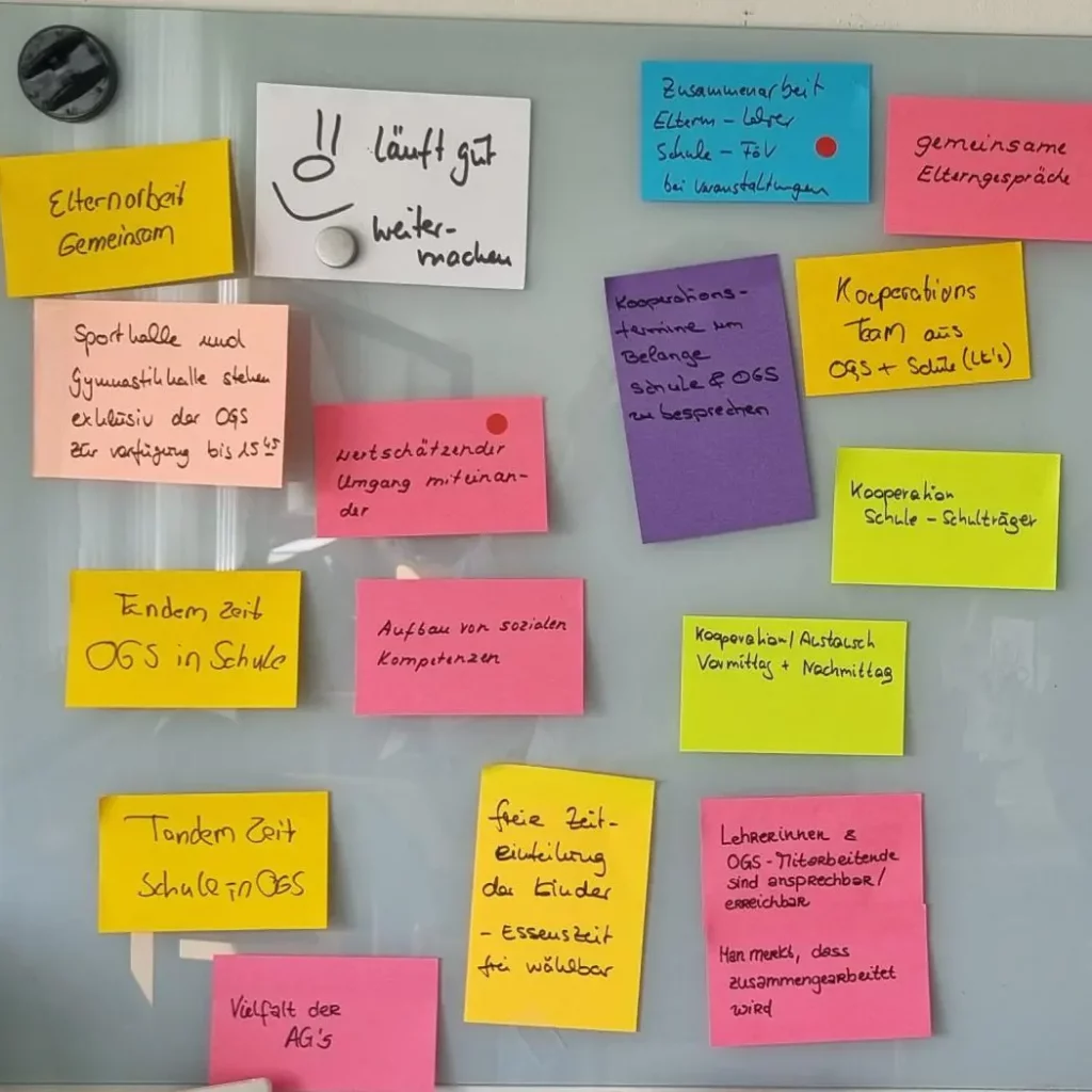 Ganztag und Raum - Workshop Bedarfsplanung - Post its in verschiedenen Farben